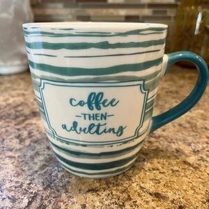 Threshold Mug White & Turquoise Coffee Then Adulting 24 oz. porcelain Mug Cup